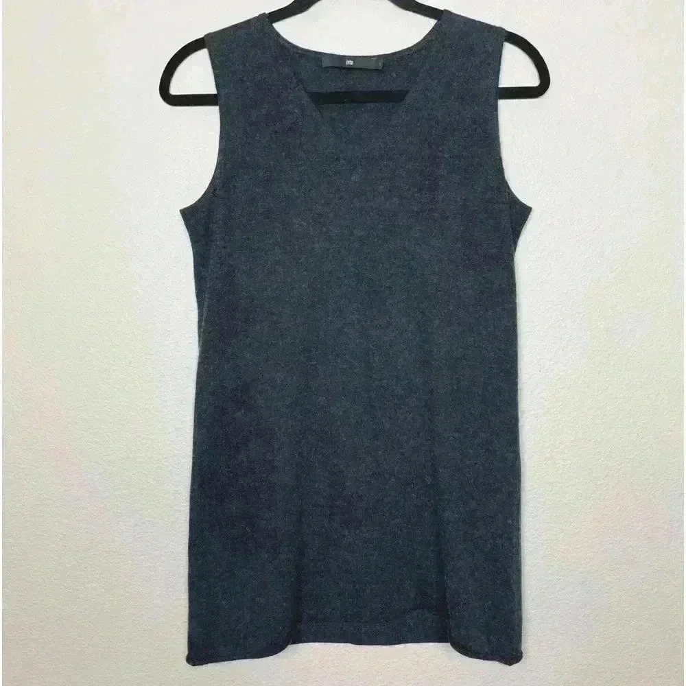 JARBO Women's Small V-Neck Sweater Tank Knit Silk Cashmere Charcoal Grey Minimal